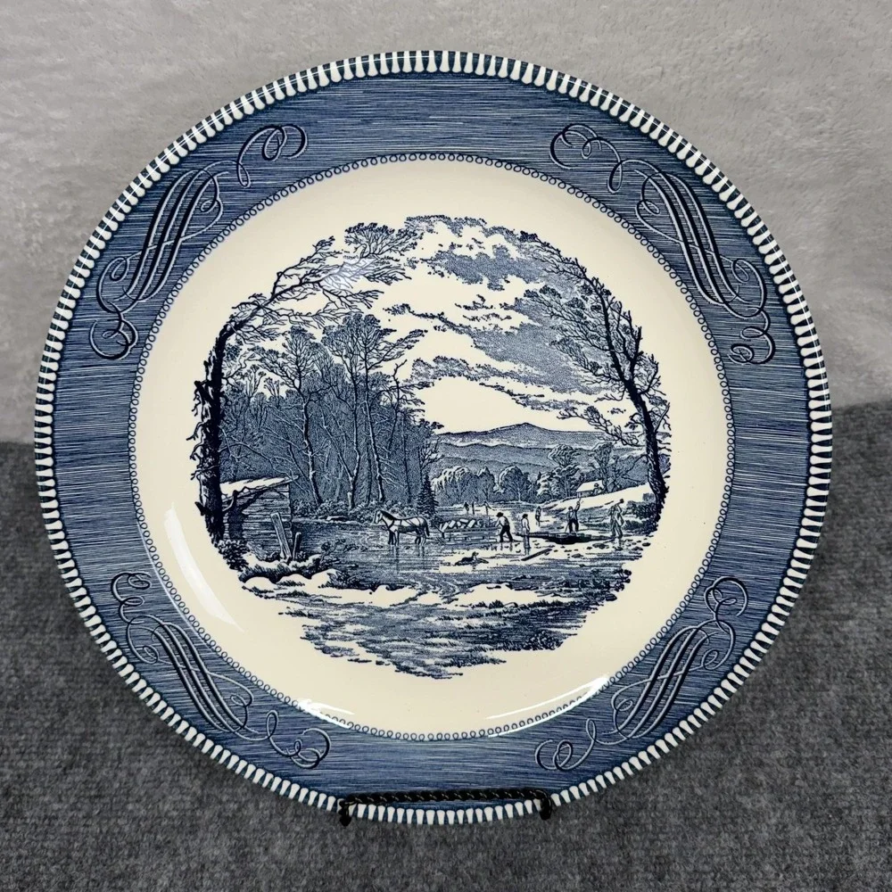 VTG Royal Currier & Ives Blue White Chop Plate 12